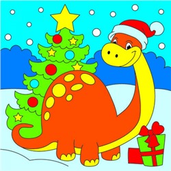 Холст Для Рисования По Номерам Новогодний динозавр (15*15см, акриловые краски, кисть) Х-1238, (Рыжий кот)