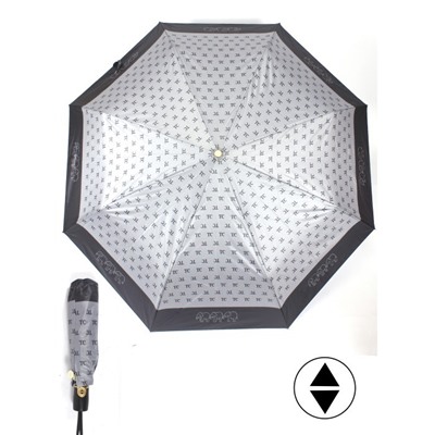 Зонт женский ТриСлона-L 3808,  R=58см,  суперавт;  8спиц,  3слож,  набивной "Эпонж",  серый 244393