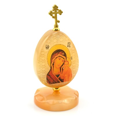 Яйцо из селенита на подставке с крестом "Б.М.Казанская" 47*47*105мм