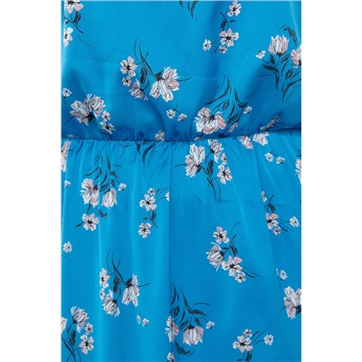 Платье длинное синее с цветочным принтом
