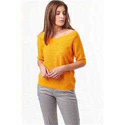 Пуловер вязаный короткий с в v-вырезом желтый
