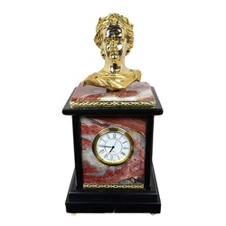 Часы из яшмы и долерита с бронзой "Петр I" 130*120*260мм