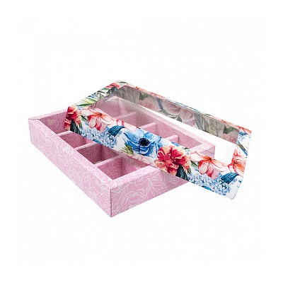Коробка для 12 конфет с разделителями "Летний букет" с окном