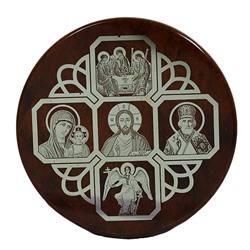 Икона автомобильная из обсидиана "Пять святых" диаметр 47мм