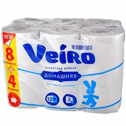 Туалетная бумага  VEIRO 2 слоя  12шт. Домашняя белая