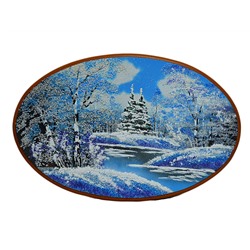 Картина из камня, пейзаж зима горизонтальный "овал" 30,5*46,5см, 890гр