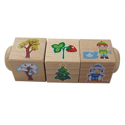 Кубики деревянные на оси «Времена года» (3 кубика)