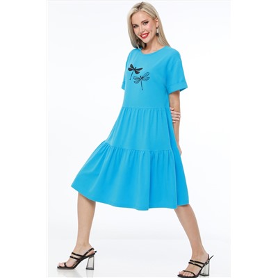 Платье трикотажное голубое с принтом