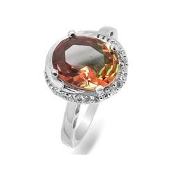 Кольцо из серебра радужный кварц роз-олив., Илана