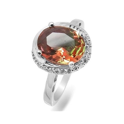 Кольцо из серебра радужный кварц роз-олив., Илана
