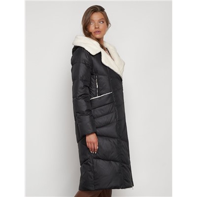Пальто утепленное с капюшоном зимнее женское черного цвета 132255Ch