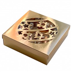 Коробка для сладостей с окном "Новогодний шар" 20*20*7 см, Золото