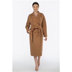 01-11228 Пальто женское демисезонное (пояс) Пальтовая ткань темный кэмел