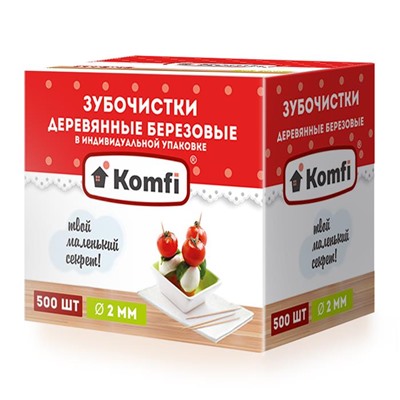 Зубочистки KOMFI 500шт. Мятные  в инд.упак.