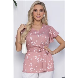 Блузка розовая с поясом