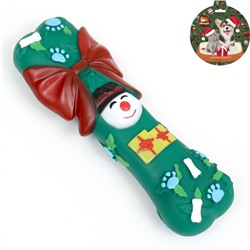 Игрушка пищащая для собак "Новогодняя кость с бантиком", виниловая, 18 х 5,6 х 4 см, зелёная