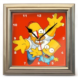 Часы настенные "Симпсоны - Гомер и Барт", Цвет рамки может быть другим.