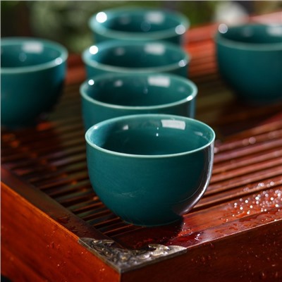 Набор для чайной церемонии керамический «Небо», 7 предметов: 6 пиал 70 мл, чайник 180 мл, цвет изумрудный