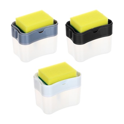 VETTA Дозатор для моющего средства с губкой, пластик, 14x10,5x9см, 3 цвета