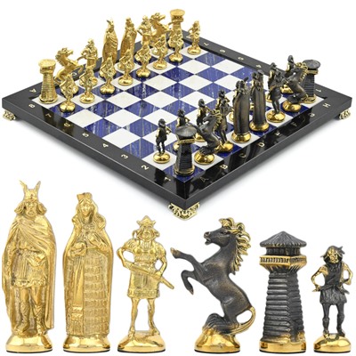 Шахматы подарочные с лазуритом "Викинги" 365*365мм.