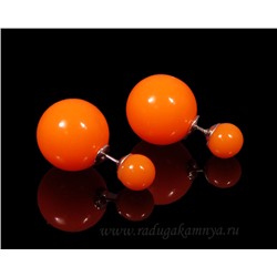 Пусеты двухсторонние шарики 8мм 16мм цв.ярко оранжевый