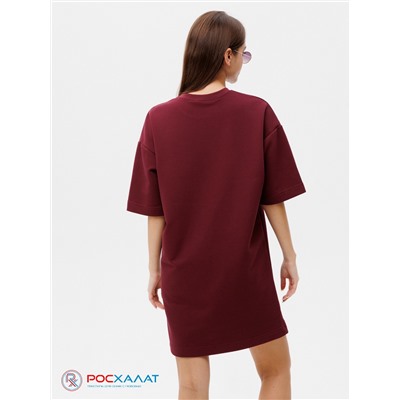 Трикотажное женское платье-футболка оверсайз Lingeamo темно-бордовое ВП-09 (28)