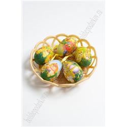 Пасхальный декор "Яйца с лентой в корзине №2" 4*6 см (5 шт) SF-5015, разноцветный