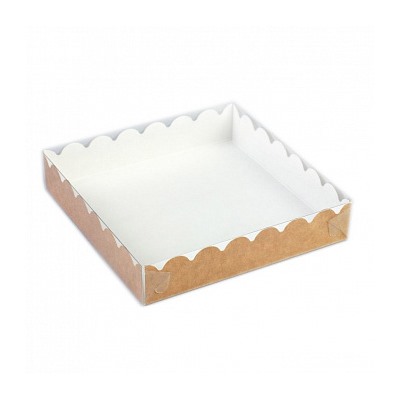 Коробка для печенья 15*15*3 см, Крафт с Прозрачной крышкой
