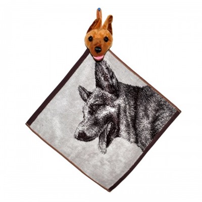 Полотенце с головой собаки, кухонное, махровое "Взгляд овчарки", цвет серый