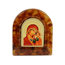 Иконка с янтарем магнит "Казанская икона Божьей Матери" 2, арка 38*44мм