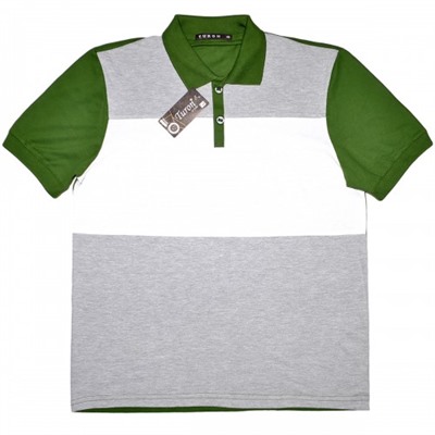 Рубашка-поло "Turon", трехцветная, пике (зелено-серый)