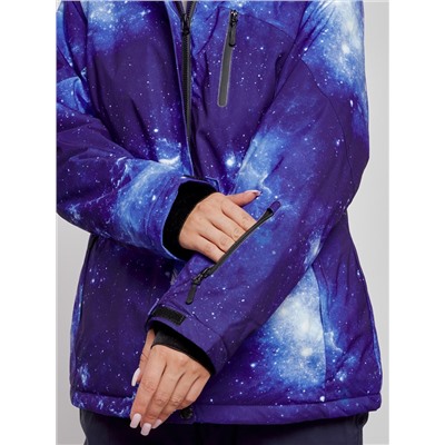 Горнолыжная куртка женская зимняя большого размера синего цвета 3936S