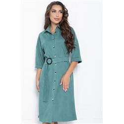 Платье-рубашка зелёное вельветовое с поясом