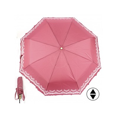 Зонт женский ТриСлона-118/L 3818G,  R=58см,  суперавт;  8спиц,  3слож,  однотонный с оборкой  (цветы),  розовый 228701