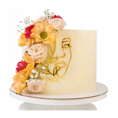 Топпер для торта Контур лица с большой веткой (золотой)