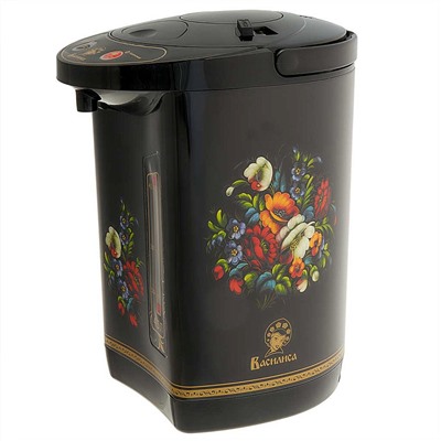 Чайник-термос электрический 750 Вт, 4,5 л ВАСИЛИСА ТП5-900 "Райские цветы" черный