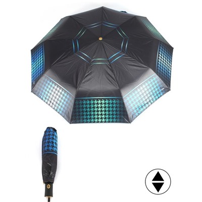 Зонт женский ТриСлона-L 3992 А,  R=58см,  суперавт;  8спиц,  3слож,  набивной "Эпонж",  синий/черный 253946