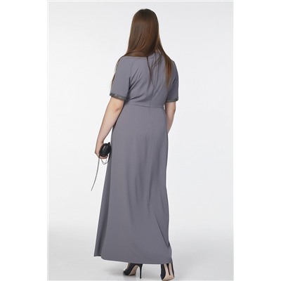 Платье длинное с коротким рукавом большого размера серое