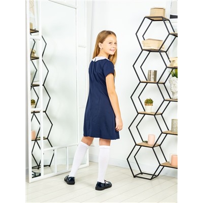 Школьное синее платье для девочки с белым вороником 82302-ДШ22
