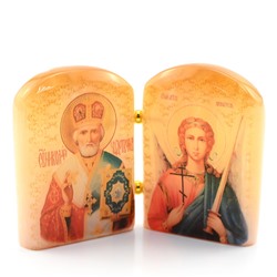 Икона из селенита с молитвой "Николай Чудотворец и Ангел Хранитель" 88*30*65мм.
