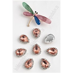 Стразы пришивные в серебряной оправе 17*23 мм "Капля" (5 шт) SF-2052, розовый персик №19