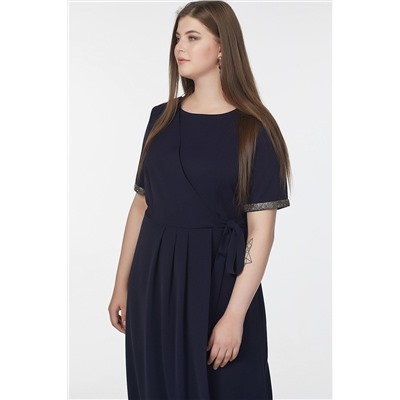 Платье длинное с коротким рукавом большого размера темно-синие
