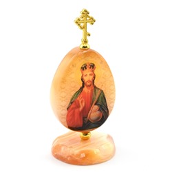 Яйцо из селенита на подставке с крестом "Иисус Господь со скипетром и державой" 47*47*105мм