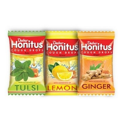 HONITUS Cough Drop, MIX, Dabur (ХАНИТУС (Хонитус) Леденцы от кашля с разными вкусами - Имбирь, Тулси, Лимон, Дабур), 1 шт.