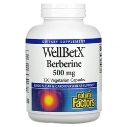 Natural Factors, WellBetX, берберин, 500 мг, 120 вегетарианских капсул