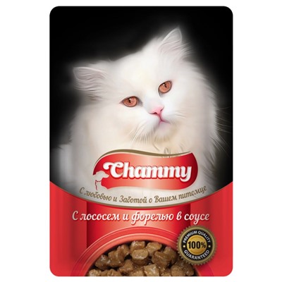 Корм консервированный для кошек "Chammy" с лососем и форелью в соусе, 85г АГ