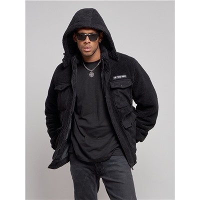 Плюшевая куртка мужская с капюшоном молодежная черного цвета 88636Ch
