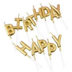 Набор свечей для торта «Happy Birthday» (золотые, 7 см)