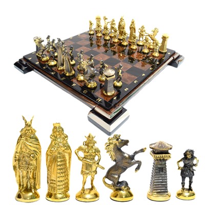 Шахматы из обсидиана с бронзовыми фигурами "Викинги" 400*400мм