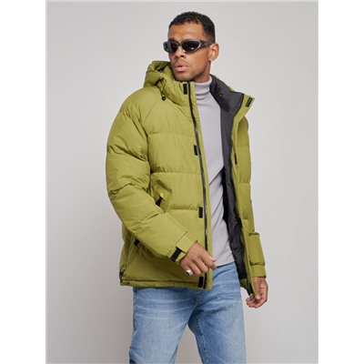 Куртка спортивная болоньевая мужская зимняя с капюшоном зеленого цвета 3111Z